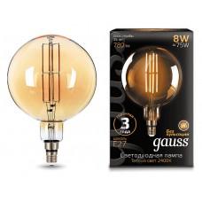 Лампа светодиодная Gauss LED Vintage Filament Flexible E27 8Вт 2400K 153802008