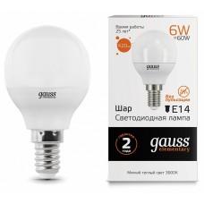 Лампа светодиодная Gauss E14 6Вт 3000K 53116