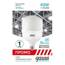 Лампа светодиодная Gauss Elementary T120 E27 40Вт 4100K 60424