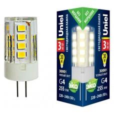 Лампа светодиодная Uniel G4 3Вт 3000K LED-JC-220/3W/3000K/G4/CL GLZ09TR картон