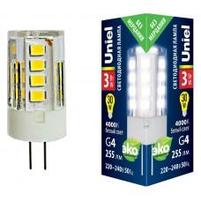 Лампа светодиодная Uniel G4 3Вт 4000K LED-JC-220/3W/4000K/G4/CL GLZ09TR картон