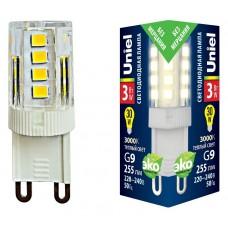 Лампа светодиодная Uniel G9 3Вт 3000K LED-JCD-3W/3000K/G9/CL GLZ09TR картон