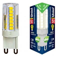 Лампа светодиодная Uniel G9 5Вт 3000K LED-JCD-5W/3000K/G9/CL GLZ09TR картон